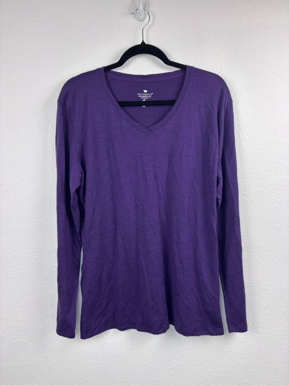 Seg'ments women's XXL purple long sleeve 100% merino wool base layer casual top